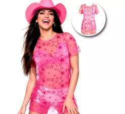 Abito da donna in tulle fucsia con stelle scintillanti