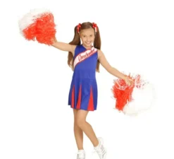 Bellissimo costume da cheerleader blu e rosso per bambina