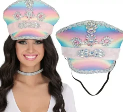 Berretto da poliziotto multicolore con nastro rosa per adulti
