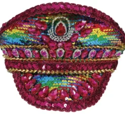 Berretto da poliziotto rosa con strass multicolori per adulti
