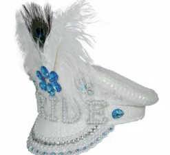 Berretto Police da sposa con piume e strass per adulto