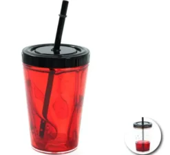 Bicchiere a doppio fondo da 310 ml con cannuccia e sangue finto