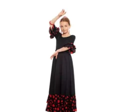Body o body Sevillana con Lunar Ruffle nero e rosso per ragazza