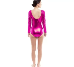 Body o maglia a maniche lunghe in metallo fucsia da donna