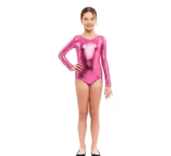 Body o maglia rosa metal a manica lunga per bambina