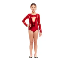 Body o maglia rosso metallizzato a maniche lunghe per ragazza