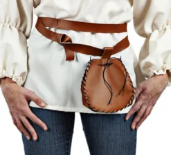 Borsa medievale in tessuto marrone con cintura