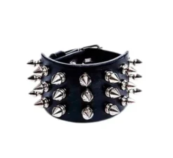 Bracciale Punk nero con 3 file di punte d'argento