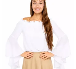 Camicetta medievale bianca da donna con volant