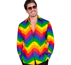 Camicia a maniche lunghe arcobaleno anni '80 da uomo