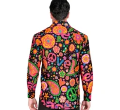 Camicia a maniche lunghe con stampa hippie da uomo