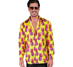 Camicia a maniche lunghe da uomo con stampa ananas neon