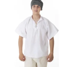 Camicia bianca medievale o pirata con coulisse per uomo