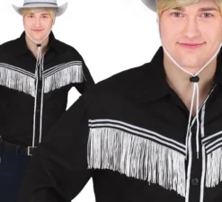 Camicia da cowboy nera per adulto con frange