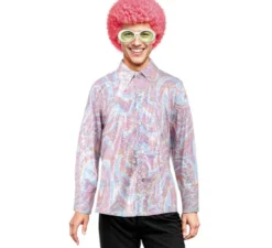 Camicia da discoteca rosa psichedelica Bling per uomo