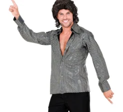 Camicia da uomo in stile disco anni '70 color argento