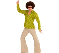 Camicia da uomo verde anni '70 in stile disco