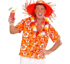 Camicia hawaiana a maniche corte con motivo floreale arancione da uomo