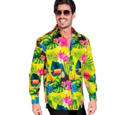 Camicia hawaiana a maniche lunghe con stampa tucano da uomo