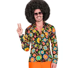 Camicia hippie da uomo anni '60 con fiori psichedelici