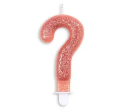 Candela di compleanno con glitter con punto interrogativo | colore oro rosa