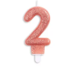Candela di compleanno con glitter numero 2 in oro rosa