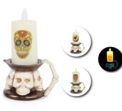 Candela Halloween con base Teschio in modelli assortiti con luce da 9,3x14,3 cm
