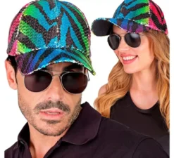 Cappellino con stampa animalier Rainbow Tiger e paillettes