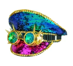 Cappellino da festival con occhiali Caleidos e paillettes multicolori