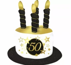 Cappello a candela bianco e nero per compleanni e anniversari di 50 anni