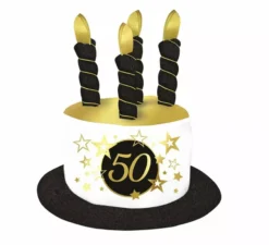 Cappello a candela bianco e nero per compleanni e anniversari di 50 anni