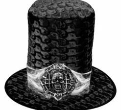 Cappello a cilindro con teschio in velluto nero