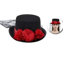 Cappello a cilindro da vampiro con rose e velo