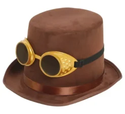 Cappello a cilindro in feltro marrone con occhiali