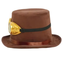 Cappello a cilindro in feltro marrone con occhiali