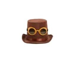Cappello a cilindro in feltro marrone con occhiali