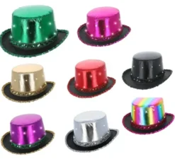 Cappello a cilindro metallizzato con luce Led in vari colori per adulto