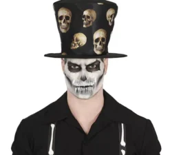 Cappello a cilindro nero con teschi terrificanti