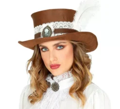 Cappello a cilindro Steampunk effetto pelle invecchiata