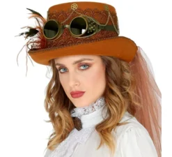 Cappello a cilindro Steampunk in feltro con velo