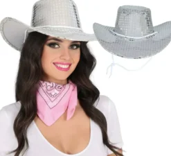 Cappello da cowboy argentato per adulti