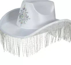 Cappello da cowboy bianco con frange per adulti