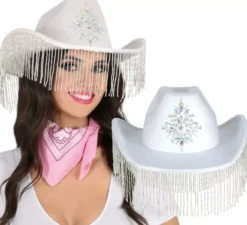 Cappello da cowboy bianco con frange per adulti