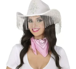 Cappello da cowboy bianco con frange per adulti