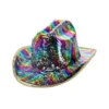 Cappello da cowboy con paillettes multicolore arcobaleno deluxe per adulto