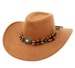 Cappello da cowboy con perline marrone chiaro per adulto