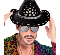 Cappello da cowboy con strass in vari colori