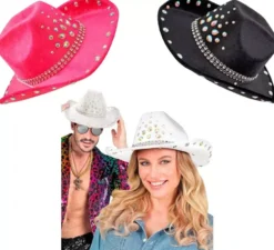 Cappello da cowboy con strass in vari colori