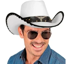 Cappello da cowboy con toro in feltro bianco