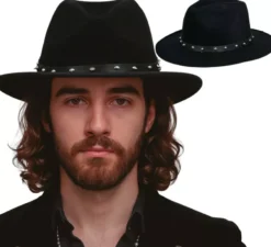 Cappello da cowboy nero con rivetti per adulti